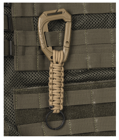 Карабин тактический Gongtex с паракордом и кольцом черный фото