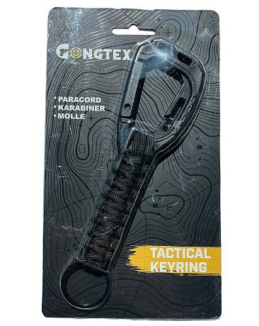 Карабин тактический Gongtex с паракордом и кольцом черный фото